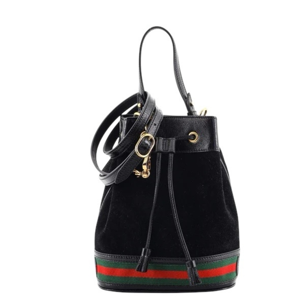 ucci Black Suede/Patent Leather Ophidia Mini Bucket Bag